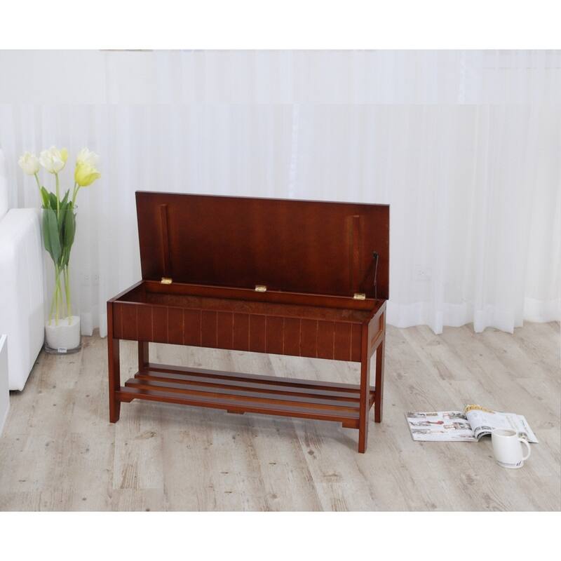 Cherry Solid Wood Storage Shoe Bench with Flip Top Storage, Shoe Rack