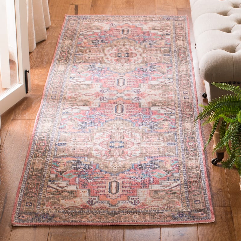 SAFAVIEH Handmade Saffron Brea Modern Tribal Cotton Rug - 2'3" x 8' Runner - Rust/Ivory