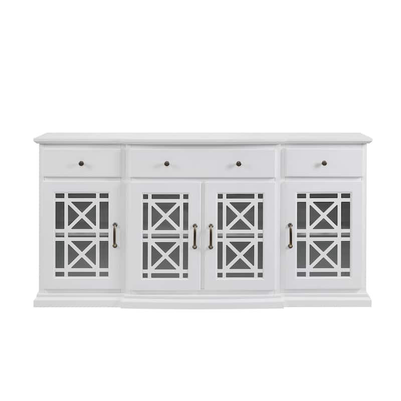 Classic Fretwork Detailed Glass-Door Sideboard for Living Room, Bedroom and Office