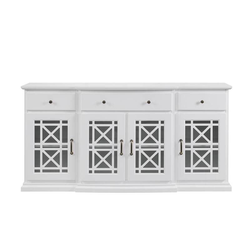 Classic Fretwork Detailed Glass-Door Sideboard