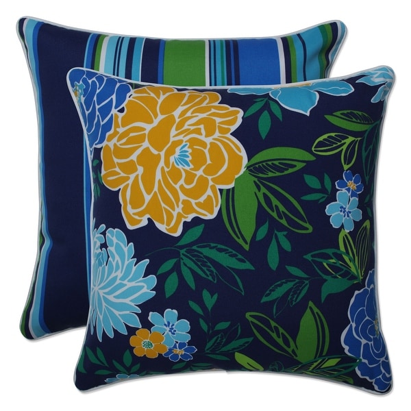 Pillow Perfect Outdoor Indoor Spring Bling BlueSea Island Stripe Rectangular Throw Pillow Set of 2 18.5 X 11.5 X 5
