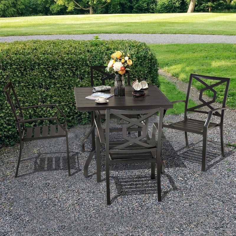 Outdoor Iron Dining Set of 5, Powder Coating, Black