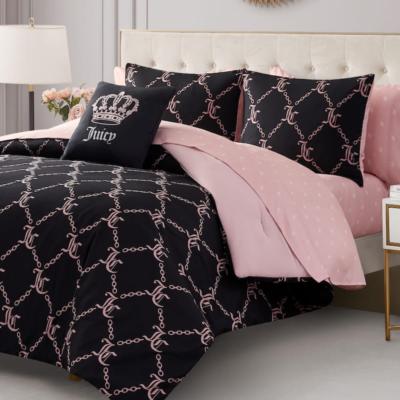 Juicy Couture Link Printed Bed-in-a-Bag Comforter Set - Black - Twin