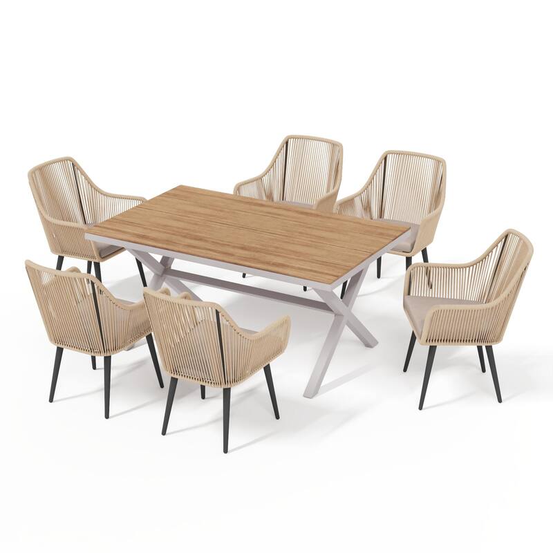 Outdoor Dining Set with Aluminum X-Leg Table and PE Rattan Chairs