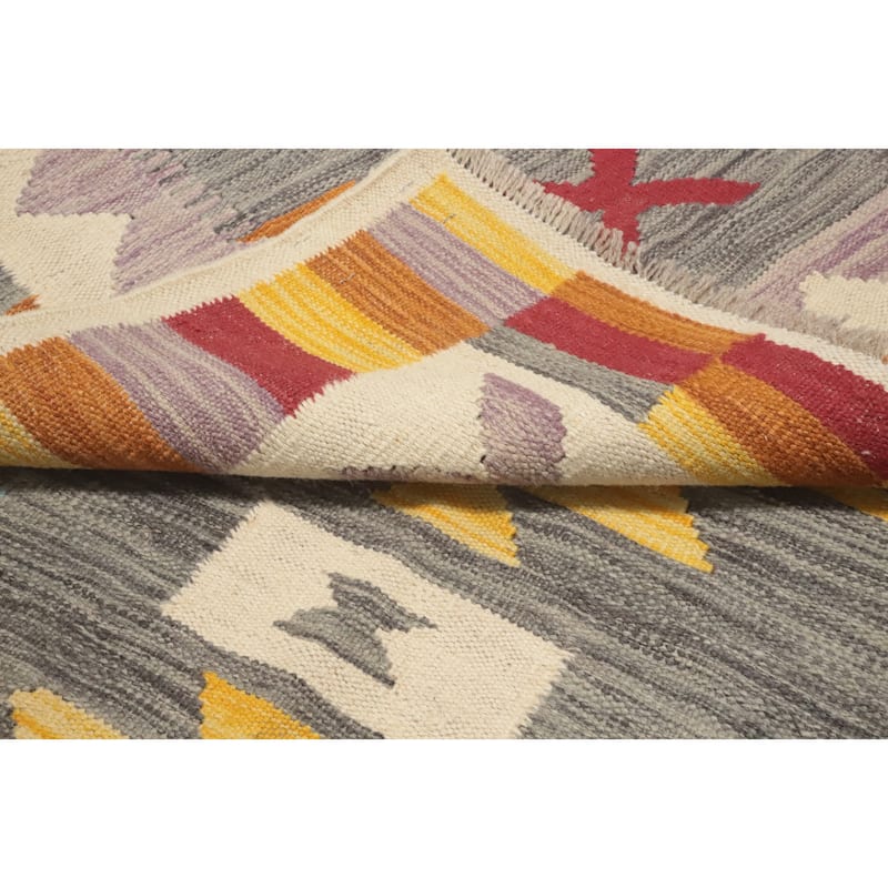 Hand Woven Oriental 100% Wool Carpet Southwestern Tribal Greys & Charcoal Kilim Area Rug - 8' 3'' X 4' 9''