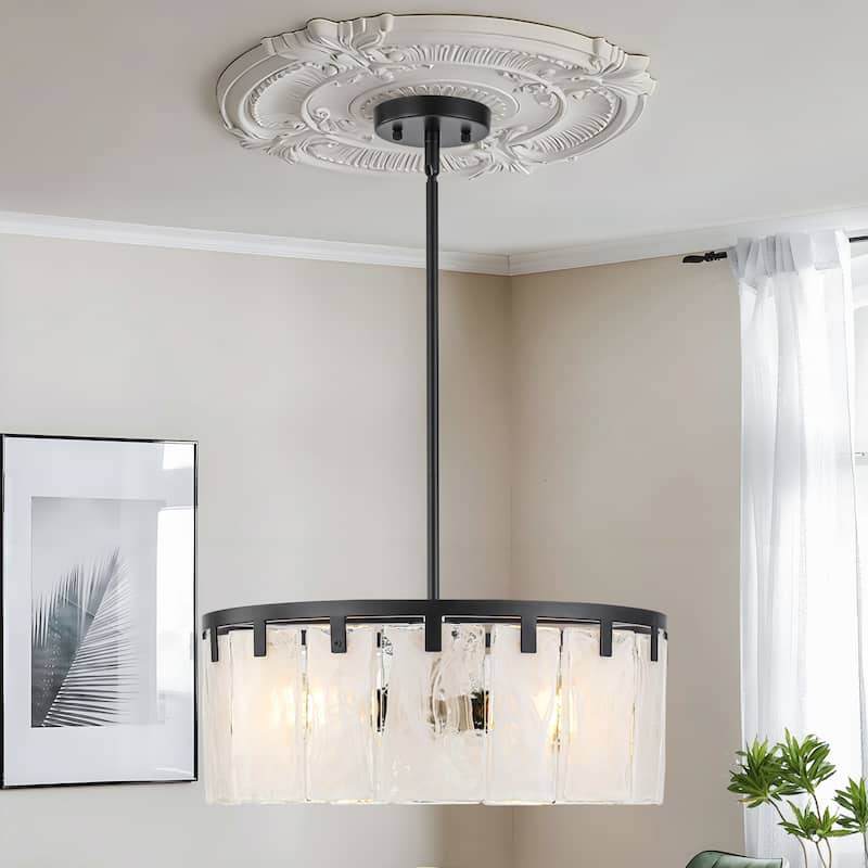 Starsky 4 - Light Modern Drum Handcrafted Textured Glass Chandelier