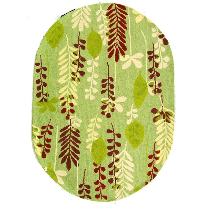SAFAVIEH Handmade Berkeley Nando Botanical Wool Rug - 4'6" x 6'6" Oval - Fern/Ivory
