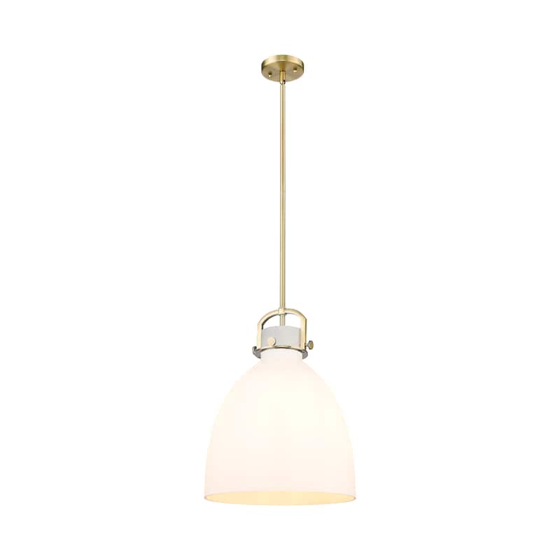 Innovations Lighting Newton Bell - 1 Light 14" Stem Hung Pendant - Brushed Brass/Matte White