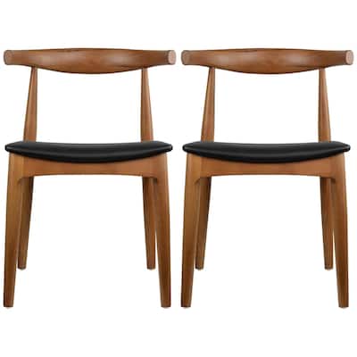 Set of 2 Kennedy Elbow Chairs Farmhouse Wooden Dining Chairs With PU Leather Or Fabric Cushion Seat, Modern Accent Side Chairs