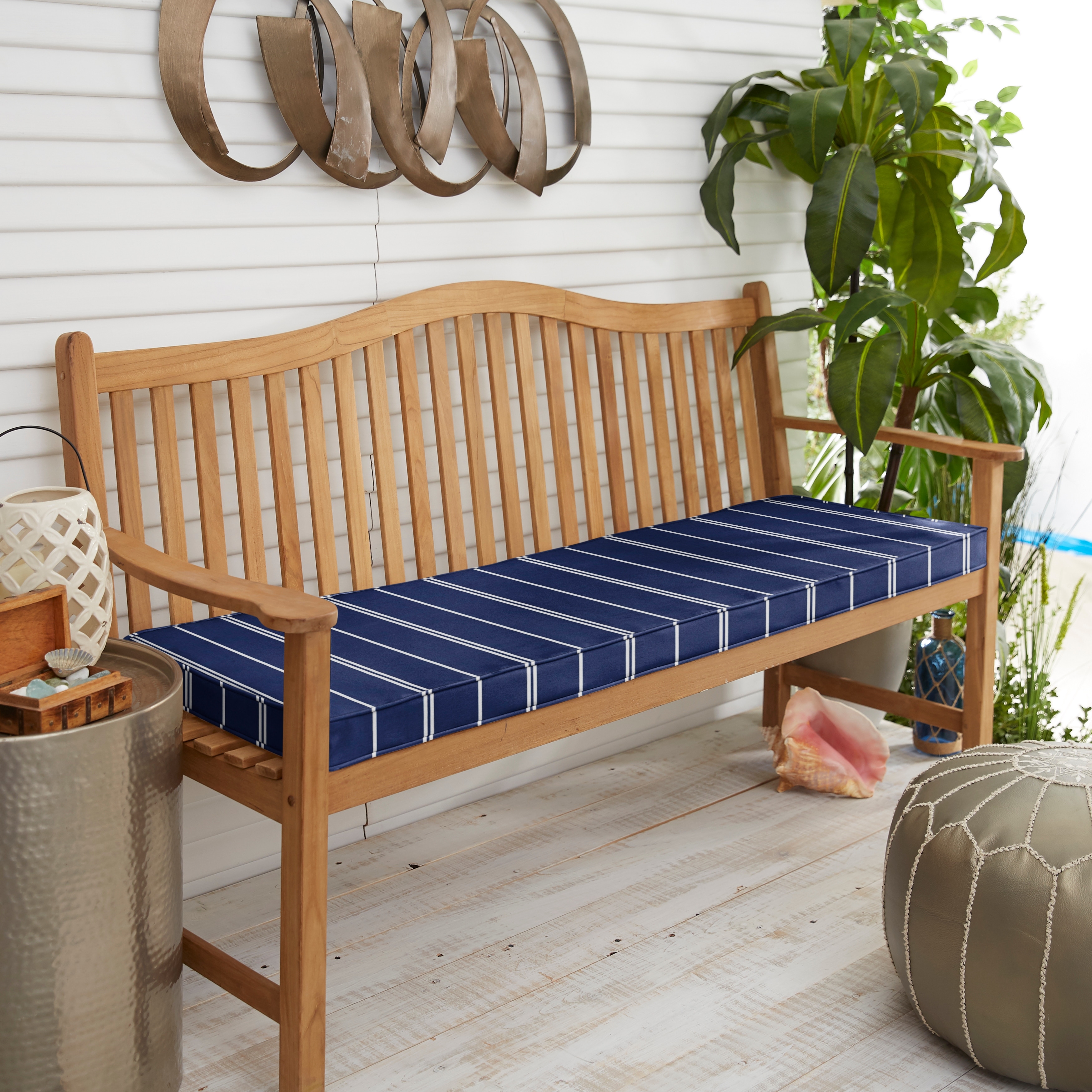 Indoor Outdoor Blue Striped Bench Cushion Pursuit Navy