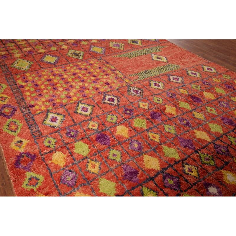 Orange Moroccan Oriental Area Rug Hand-Knotted Wool Carpet - 6'9" x 10'2"