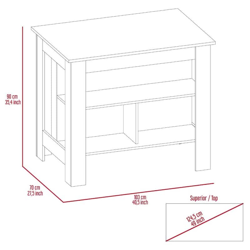 TUHOME Cala 3-Shelf Wooden Casual Kitchen Island