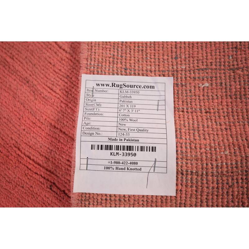 Pink Modern Gabbeh Oriental Area Rug Handmade Solid Wool Carpet - 3'11" x 6'7"