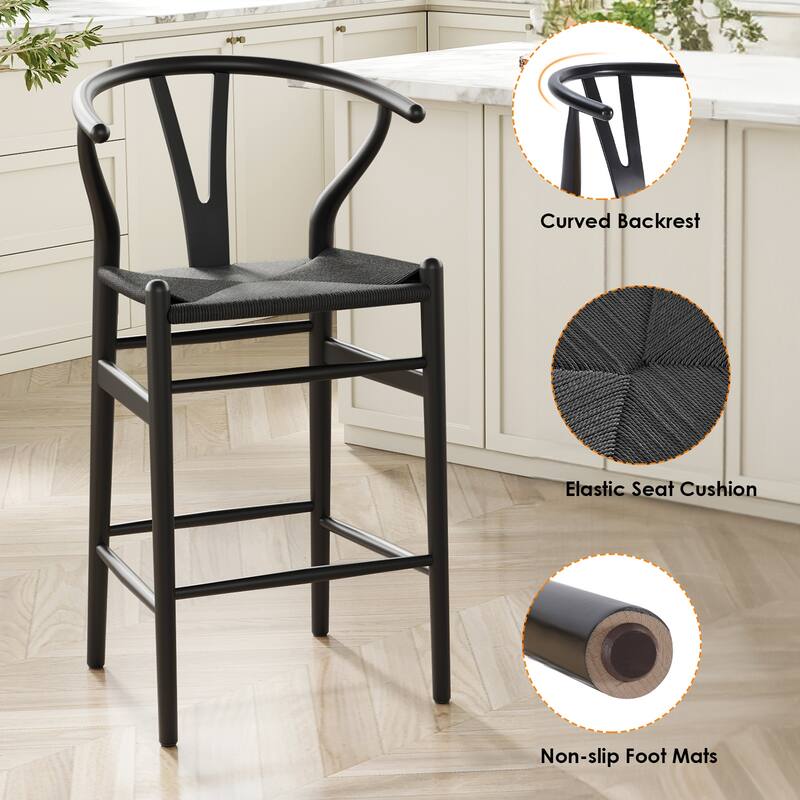 Weave Counter Height Bar Stools, Fully Assembled Rattan Bar Chairs for Kitchen Island,1pc