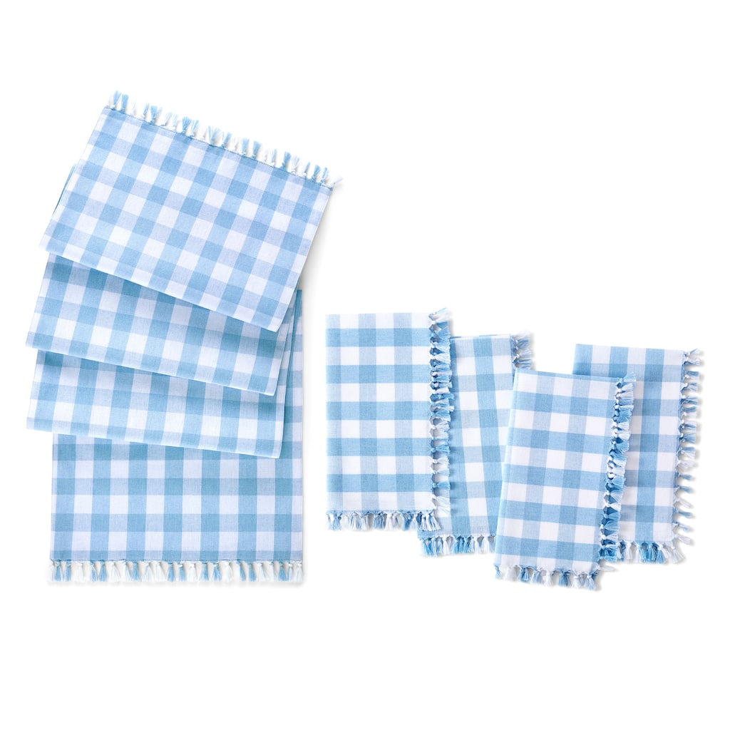 Knotted Gingham Table Runner and Napkin Set of 4 - Table Runner: 13"x70"; Napkins: 17"x17"