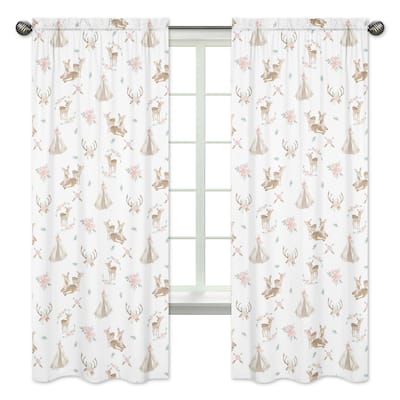 Sweet Jojo Designs Blush Pink Mint White Boho Woodland Deer Floral Collection 84inch Window Treatment Curtain Panel Pair