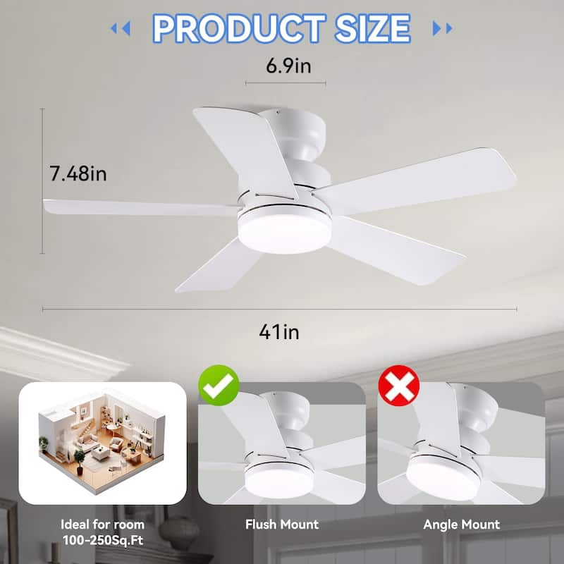 41 and 46 Inches Ceiling Fan with Light RGB Light OPtional for Living Room Bedroom Bathroom