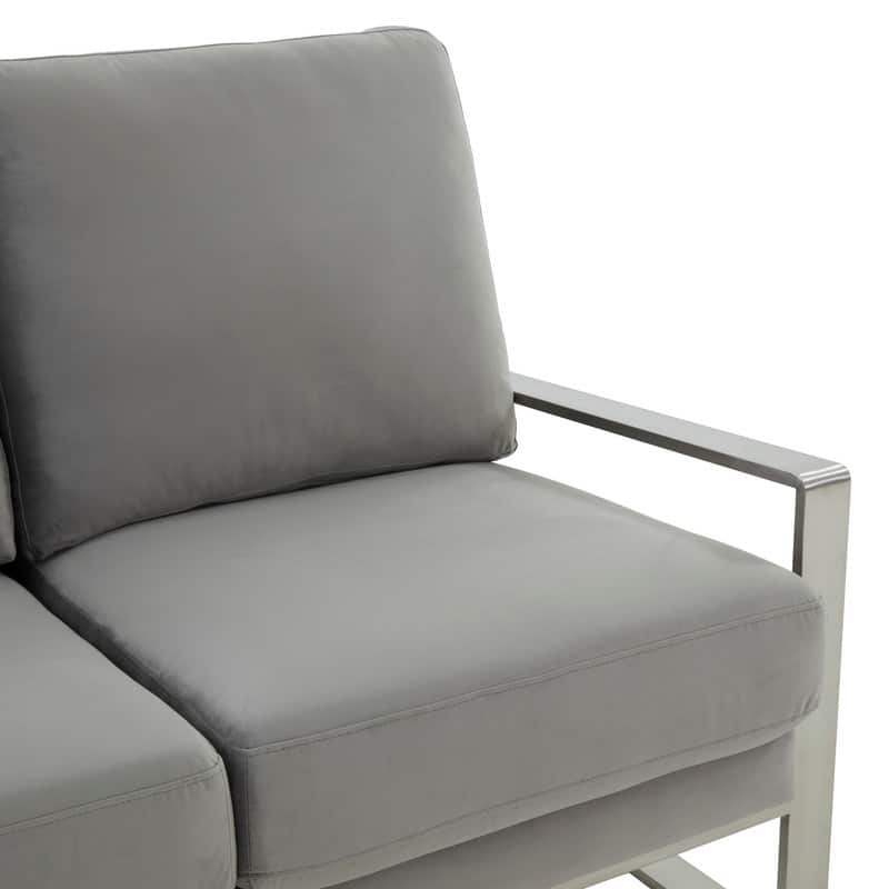 Jefferson Modern Velvet Two-Seater Sofa Accent Loveseat with Brushed Silver Stainless Steel Base for Living Room Office Lounge