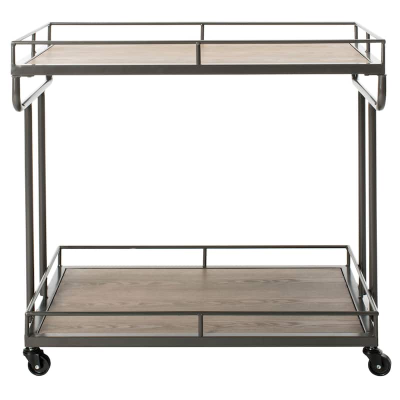 SAFAVIEH Tennessee 2-Tier Rectangle Bar Cart - Rustic Oak / Gunmetal - 32" x 21" x 32" - 32"Wx21"Dx32"H