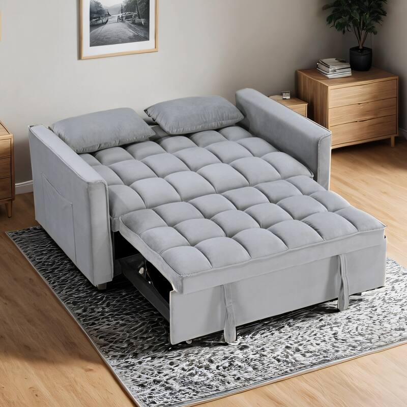 Modern 68" Length Tufted Convertible Loveseat Sleeper Sofa Bed - 68"L x 55"W x 20"H - Grey
