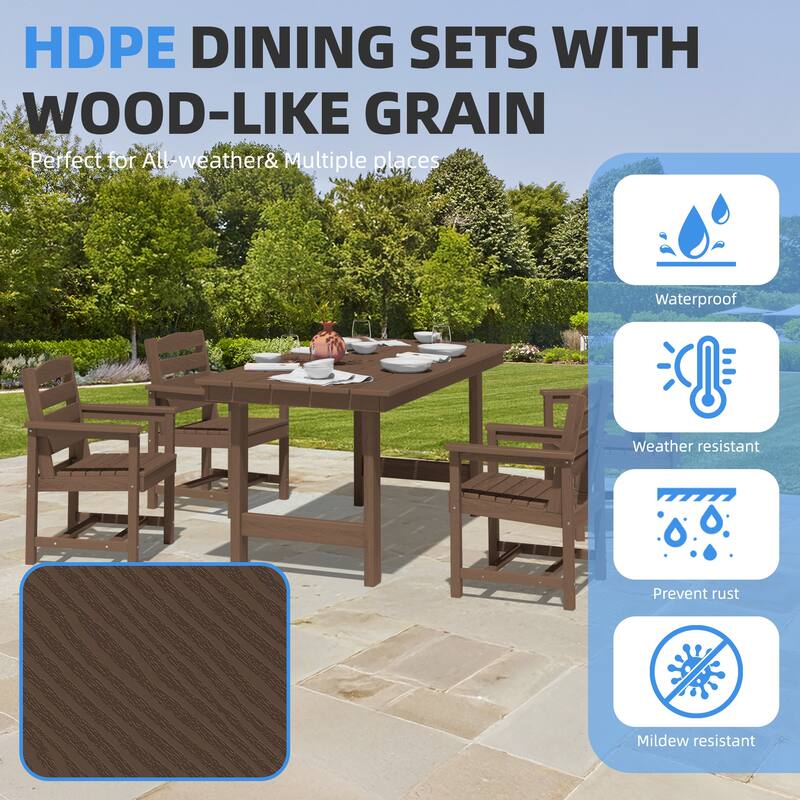 5-Piece HDPE Outdoor Dining Table Sets with Umbrella Hole - 1-Table 4-Chairs
