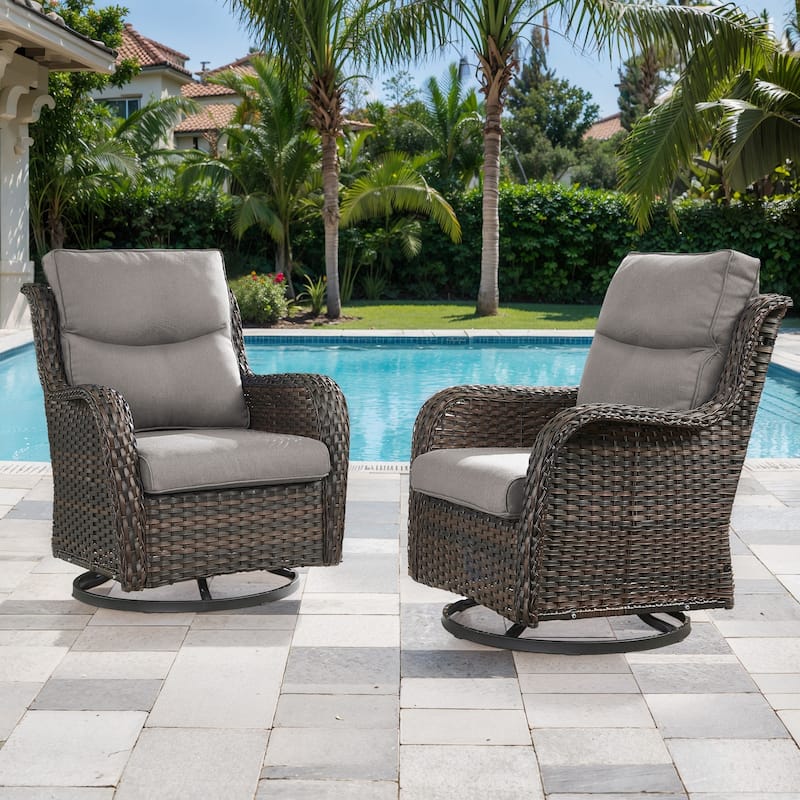 Outdoor Swivel Patio Rattan Chairs- Grey cushion - Brown - Grey - Brown