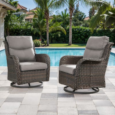 Outdoor Swivel Patio Rattan Chairs- Grey cushion - Brown