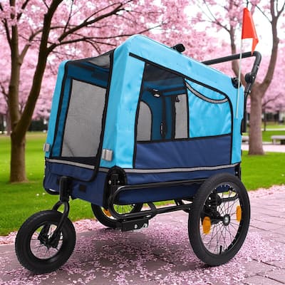 Extra Large 2-in-1 Pet Bike Trailer & Stroller - Heavy Duty Dog Carrier with Quick Release Wheels, Ventilation & Storage