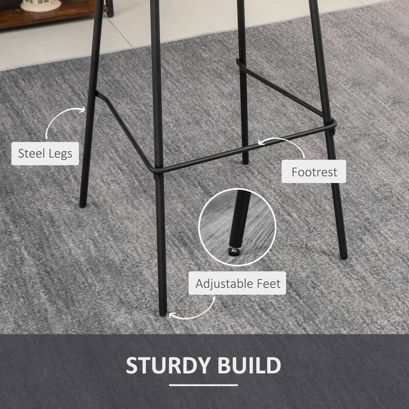 HOMCOM 29.5" Seat Height Bar Stools Set of 2, Upholstered Bar Chairs, Armless Barstools with Back, Steel Legs