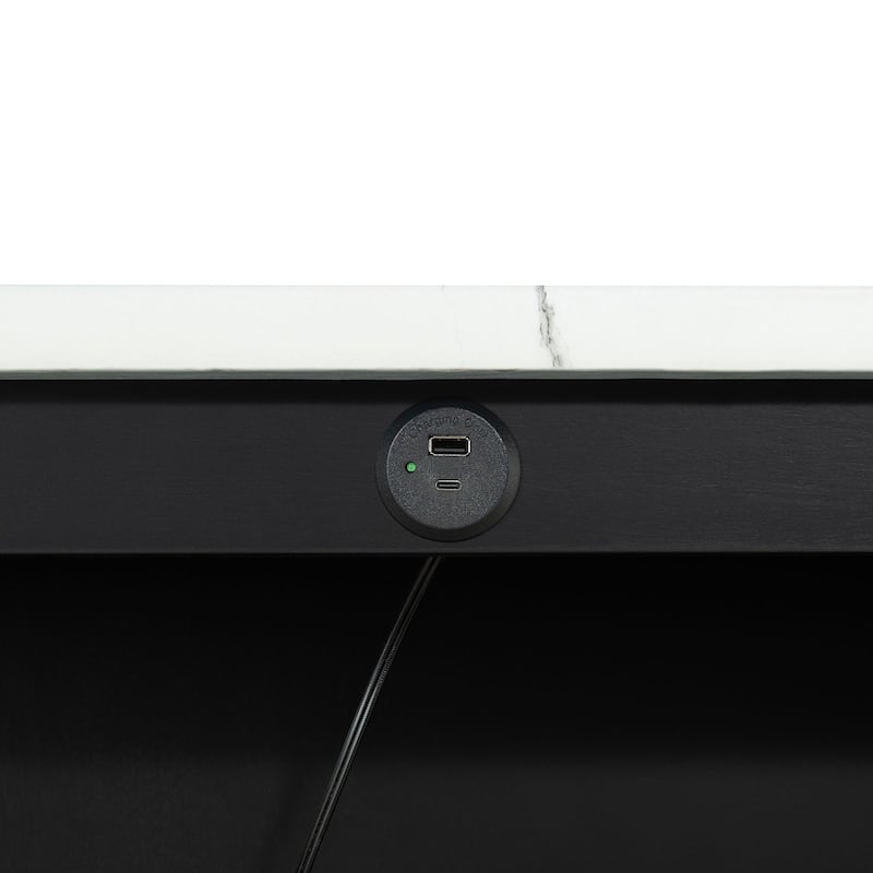 Black Finish Modern 3pc Dining Set USB Port Table and Stool - 3-Piece Set