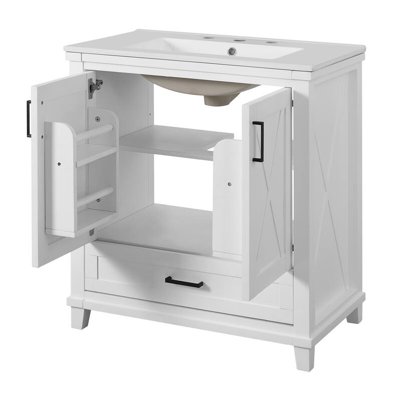 Bathroom Vanity with Sink, Freestanding Bathroom Storage Cabinet, Bathroom Cabinet with 2 Soft-Close Doors & 1 Divided Drawer