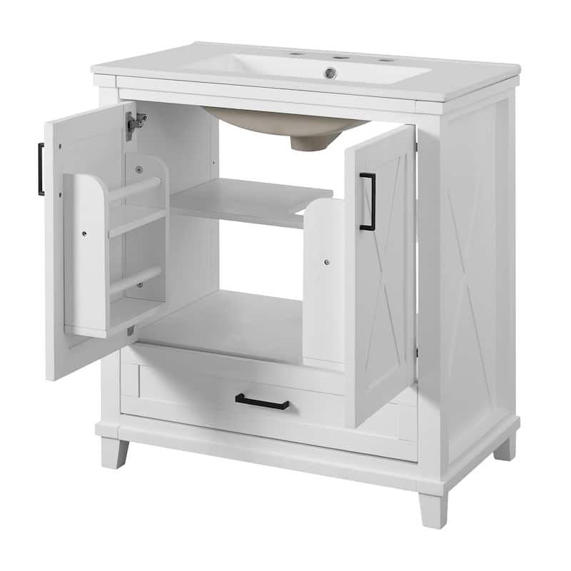 GDFStudio - Seren Wood & Ceramic Bathroom Vanity with Sink, Soft-Close Door, Shelf & 3 Drawers
