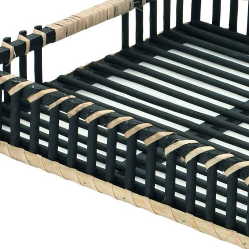 HomeRoots Set of Two Black Solid Wood Tray With Handles