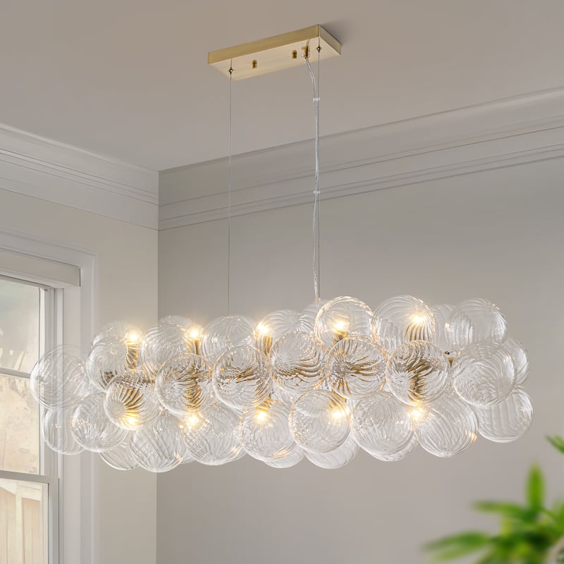 Starsky 10-Light 39in. Contemporary Glass Bubble Linear Kitchen Island Chandelier - Gold