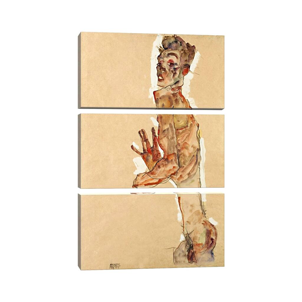 iCanvas "Self-Portrait with Splayed Fingers" by Egon Schiele 3-Piece Canvas Wall Art Set
