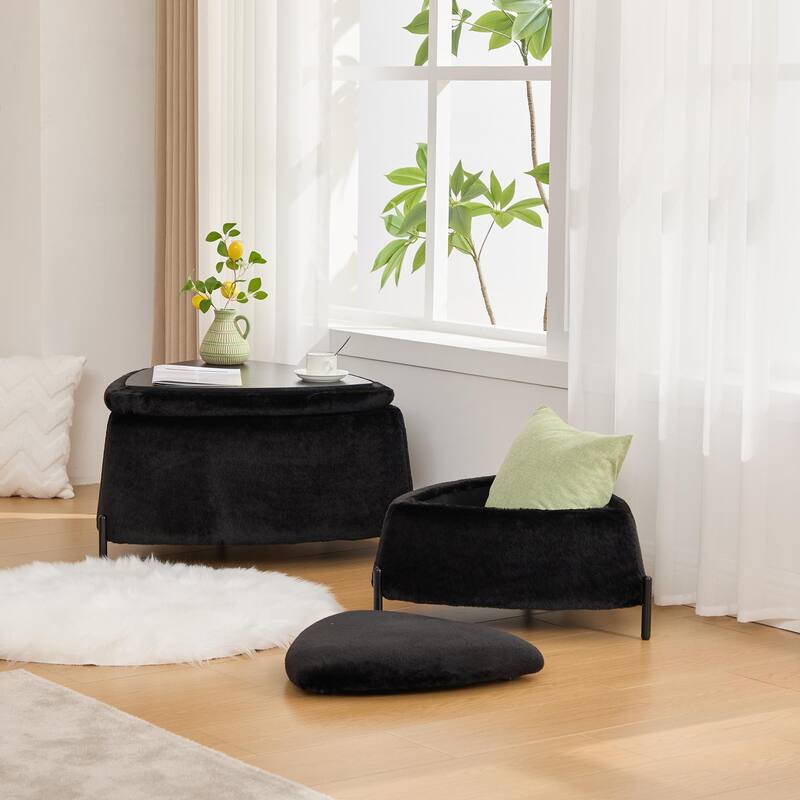 2 Piece Fabric Storage Footstool Set Footstool Shoe Stool with Metal Legs