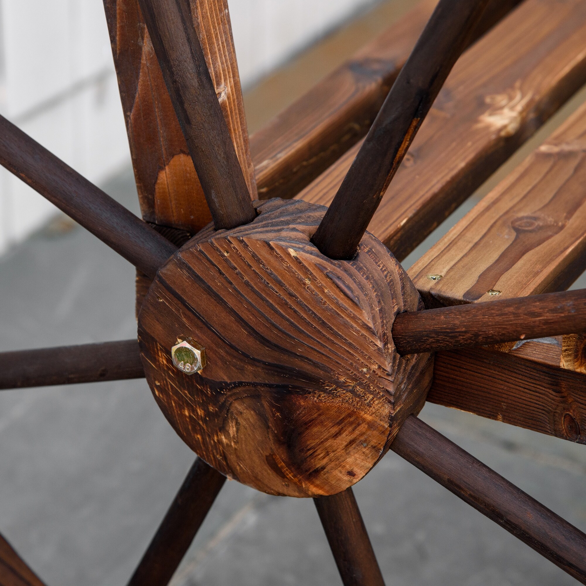 Outsunny Wooden Wagon Wheel Bench 3 Person Rustic Slatted Seat Outdoor Patio Furniture Brown