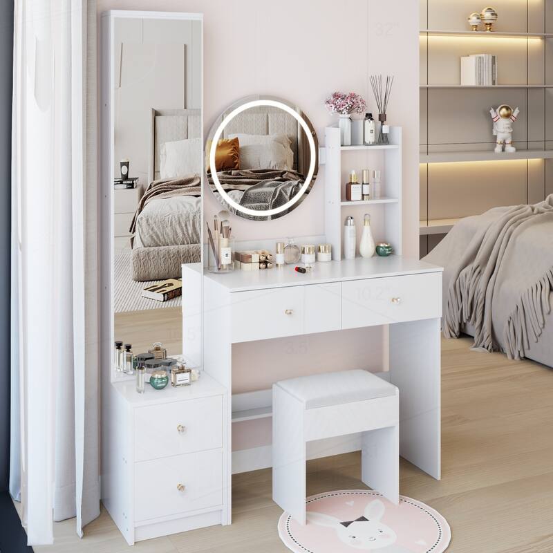 Versatile Vanity Table Set with LED Mirror and Storage