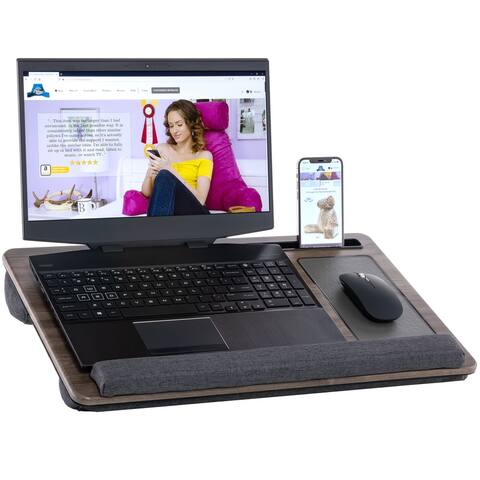 Husband Pillow - Bed Tray Desk, Adjustable Hard Wood PVC Desktop Lap Desk, Foldable Laptop Tray for Sofa Couch Floor, Large
