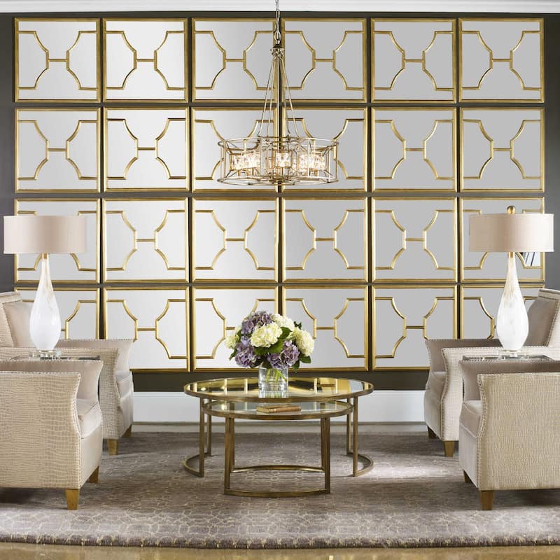 Beveled Square Wall Mirrors - 24" - Gold - Set of 2