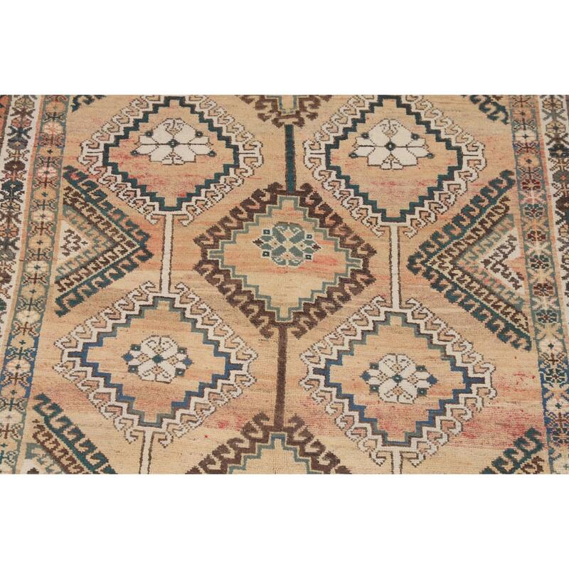 Orange Geometric Bakhtiari Persian Vintage Rug Handmade Wool Carpet - 5'0" x 10'0"