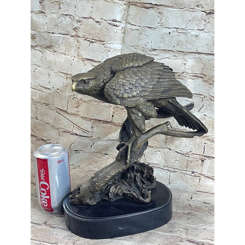 Signed Barye American Eagle On A Tree Branch Bronze Marble Figurine Art Figure