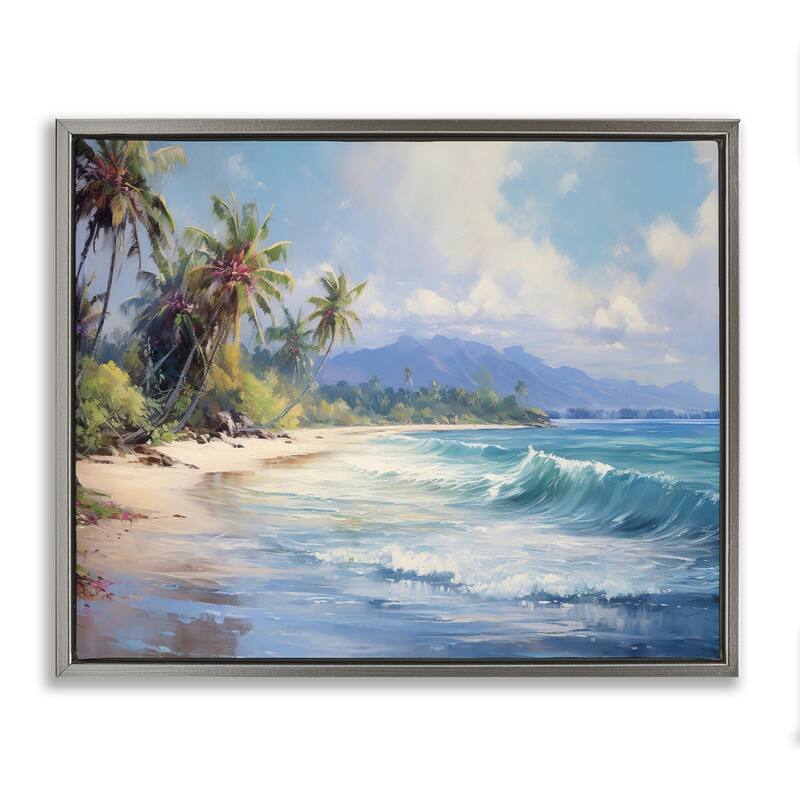 Stupell Tropical Coast with Rolling Waves Framed Floater Canvas Wall Art Design By Franklyn Gregory - 31 x 25 - Grey