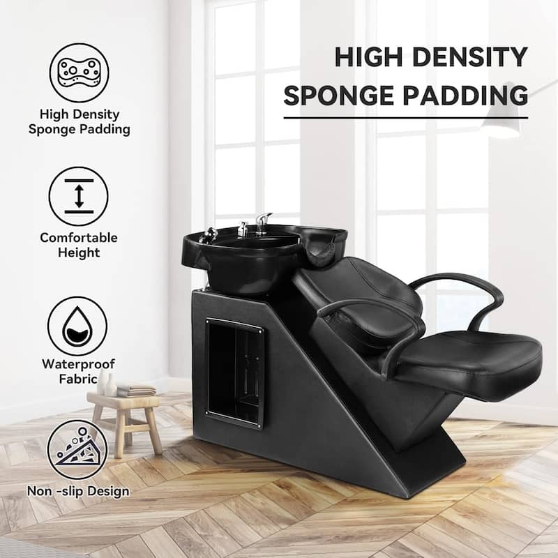 Shampoo Barber Backwash Chair, ABS Plastic Shampoo Bowl Sink Chair for Spa Beauty Salon - Black