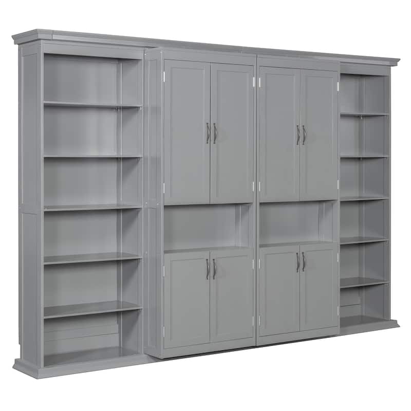 Murphy Bed Heavy Duty Cabinet Bed with Storage Shelves Queen Size