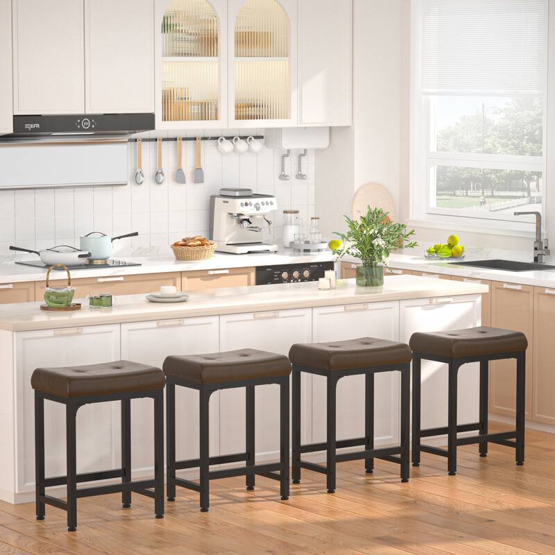 Counter-Height Stools Saddle Stool, PU Leather Barstools with Metal Base, Soft Cushion