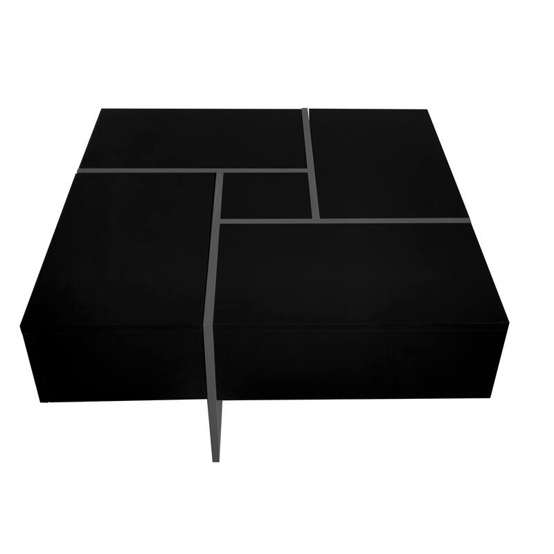 31.5" Square Coffee Table with 4 Hidden Storage Compartments & Sliding Top, UV High-gloss Finish