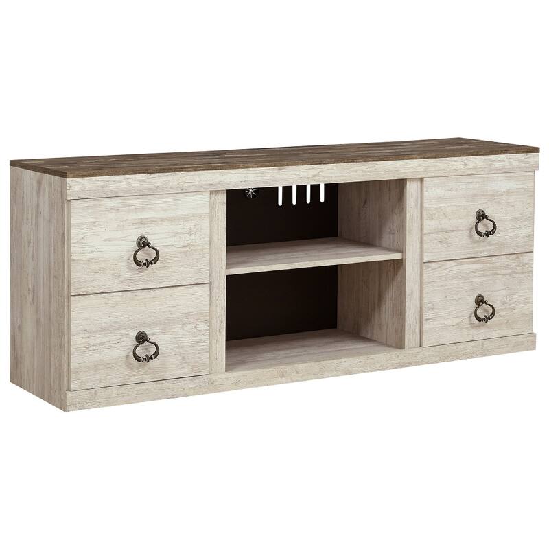 60 Inch Rustic TV Media Entertainment Console, Round Handles, Wood, White