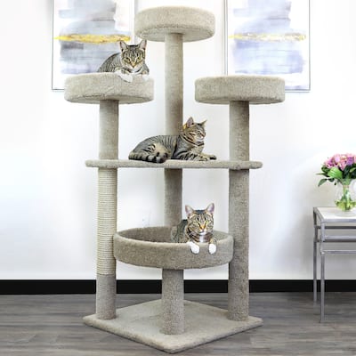 61" Tall Multi-Level Cat Tower with Plush Carpet Perches, Wide Beds and Thick Sisal Rope Posts for Large and Active Cats