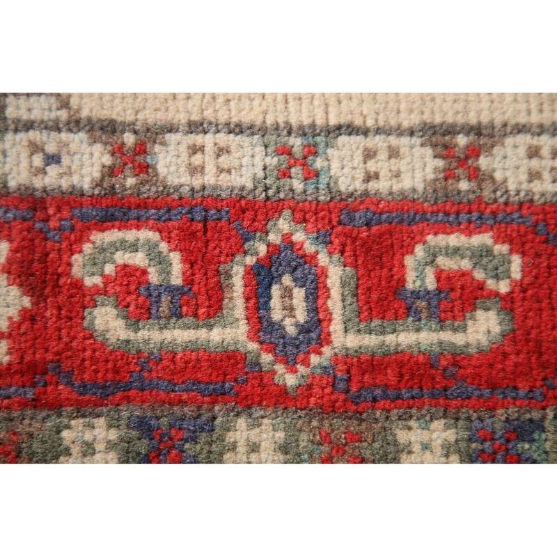 Kazak Accent Rug Hand-Knotted Geometric Beige Wool Carpet - 2'9" x 4'1"